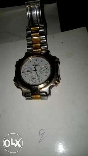 Silver And Gold Link White And Silver Chronograph Watch
