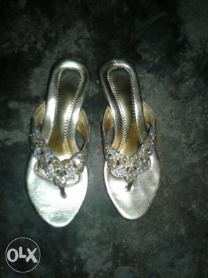Silver T Strap Sandals