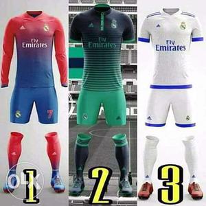 Three Adidas Real Madrid Fly Emirates Jersey Shirt, Shorts,