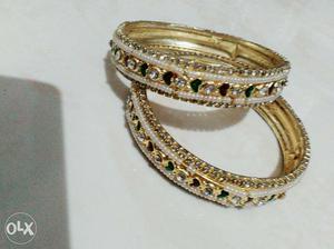 Two Diamond Cluster Gold Bangles