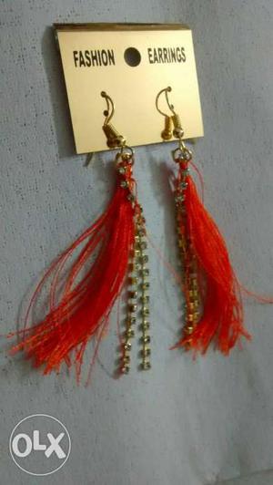 Two Red-and-gold Dangling Earrings