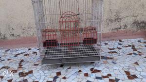 White And Red Metal Pet Cage