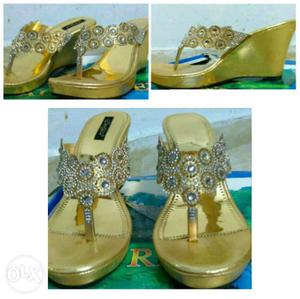 Women's Pair Of Gold Wedge Sandals
