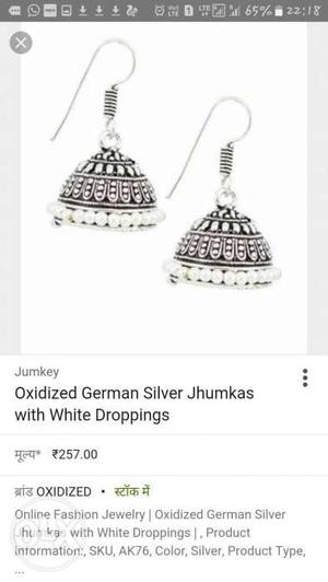 Women's Silver And Black Oxidized German Silver Jhumkas With