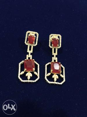 American Diamond earing with ruby stone