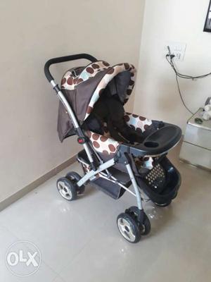 Baby's Black,white And Brown Polka Dot Print Stroller