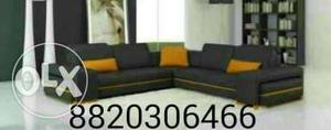 Black and yellow sectional L sofa