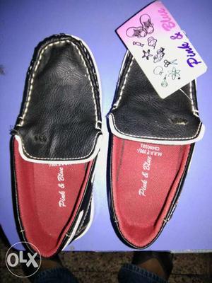 Black-white-and-red Leather Loafers for kid