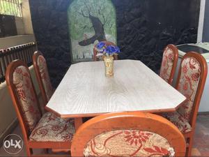 Brown And White Wooden Dining Set