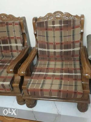 Brown Wooden Frames With Brown Fabric Padding Sofa Chairs