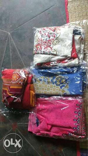Four Pink-brown-white-red Floral Dupattas