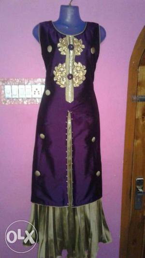 Gold And Purple Sleeveless Maxi Dress