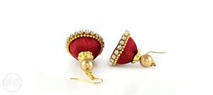 Gold And Red Jhumkas Earrings