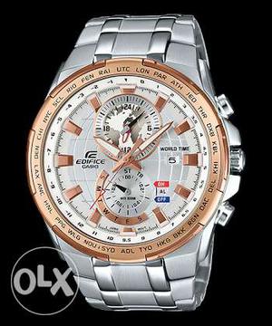 Gold Edifice Chronograph Watch With Silver Link