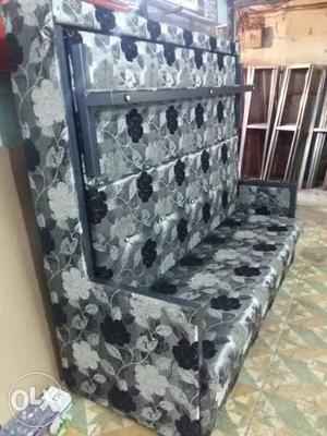 Gray And Black Floral Padded Bed