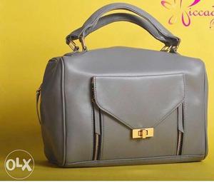 Gray Leather 2-way Handbag