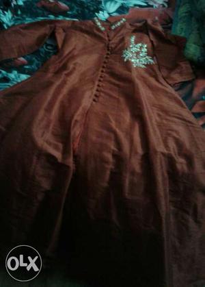Maroon colour one piece sherwani style material for girls