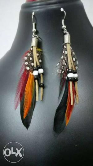 Pair Of Black And Oragen Feather Earrings(brand new)