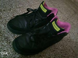 Pair Of Black-yellow-pink Kappa Basketball Shoes.