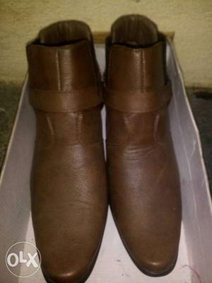 Pair Of Brown Leather Boots In Box