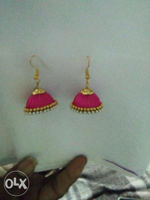 Pair Of Pink-and-gold Dangle Earrings