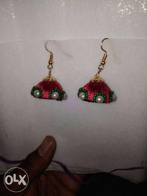 Pair Of Red-and-green Jhumkas