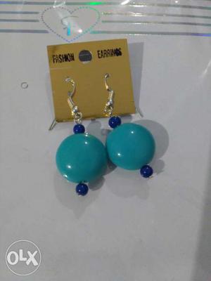 Pair Of Silver-and-blue Earrings