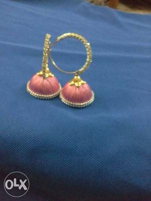Pair Of Women's Gold-and-pink Drop Earrings