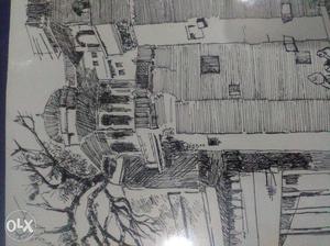 Pen sketch of ganga ghat ! A3 size