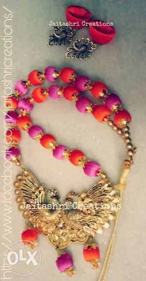 Pink, Gold, And Orange Necklace
