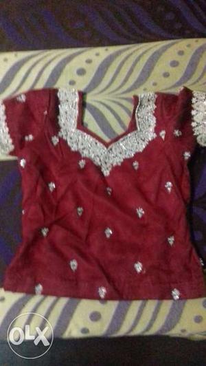 Red And Silver Cap Sleeve lehnga