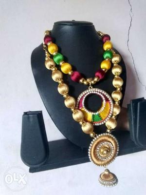 Red, Green, And Yellow Silk Thread Necklace