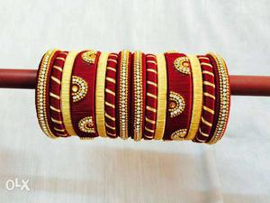 Red-yellow-and-white Silky Thread Bangles