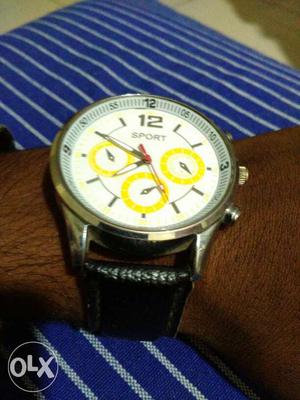 Round White And Silver Sport Chronograph Watch With Black