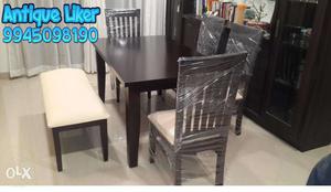 Rubber wood 4 chair dining and a Bench