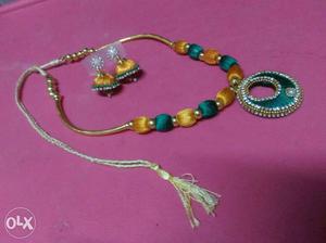 Silk thread jumkas& neck chain