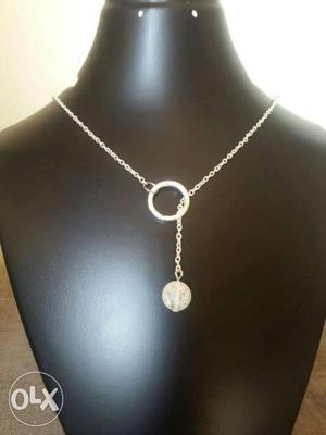 Silver Link Necklace With Round Silver Pendant