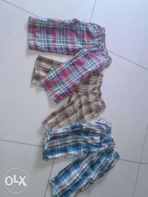 Three Blue, Red And Brown Plaid Capris