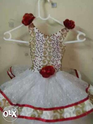Toddler's Grey, White, And Red Scoop Neck Tutu Dress