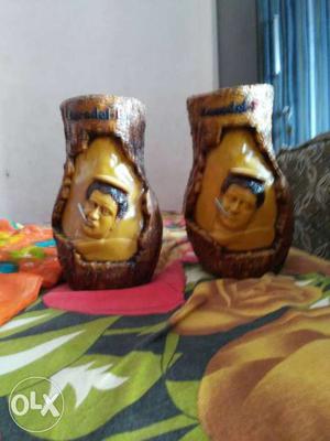 Two Brown Flower Vases