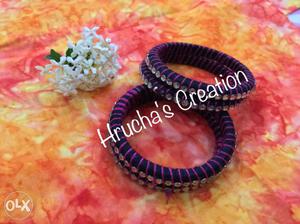Two Purple Silk Thread Bangles; White Ixora