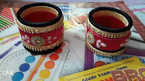 Two Red-black-and-gold Silk Thread Bangle Bracelets