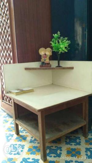 White And Brown Wooden Corner Table