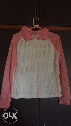 White And Pink Long-sleeved Shirt