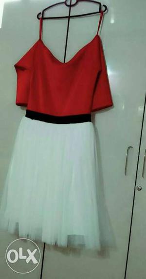 Women's Red And White Spaghetti Strap Dress