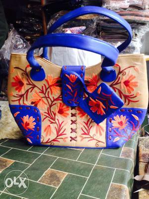 Women's White And Blue Floral Hobo Bag