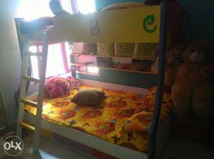 Yellow And White Wooden Bunk Bed