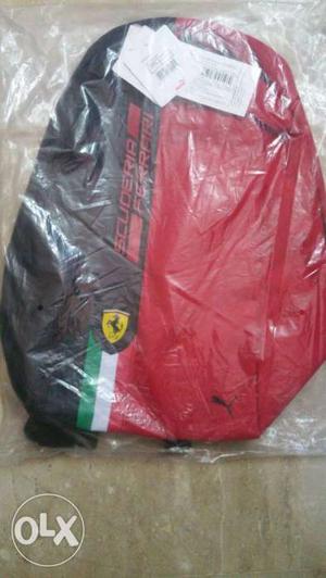 Black, Red, And White Ferrari Printed Back Pack In Package