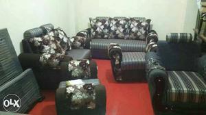Black, White, And Brown Floral Living Room Set