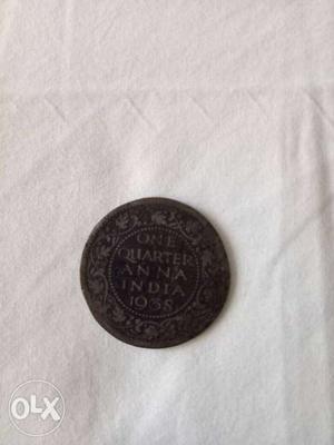 British government one quarter anna coin